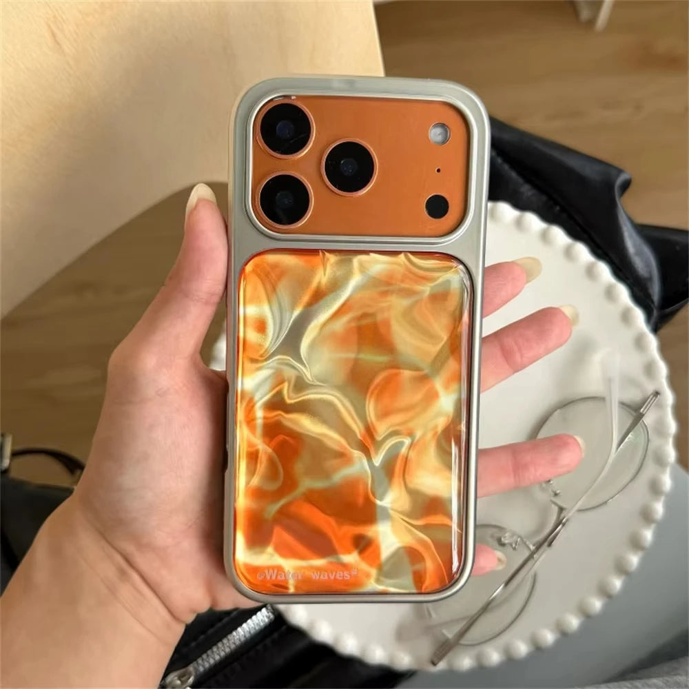 Luxury Water Ripples Pattern Electroplated Resin Casting Phone Case For iPhone 17 Air 16 Pro Max 15 14 Plus 13 12 11 Back Cover