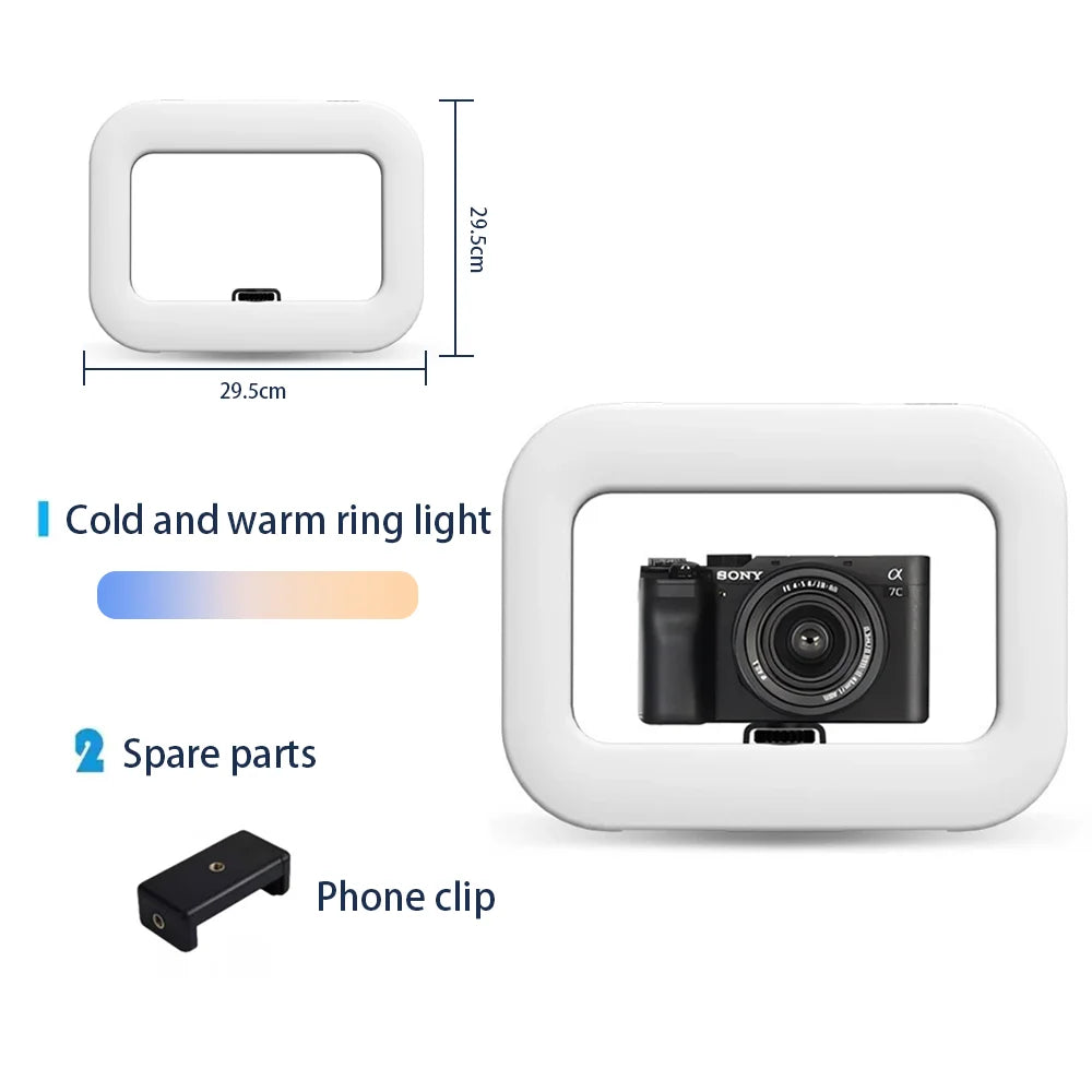Roreta New Handheld Ring LED Rechargeable Fill Light Portable Mobile Phone Live Broadcast Selfie Photography with Phone Clip
