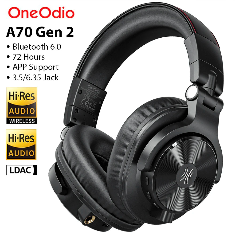 Oneodio A70 Gen 2 Wireless Bluetooth 6.0 Headphones With Hi-Res LDAC Audio 72Hrs Over Ear Studio Wired DJ Headset APP Support