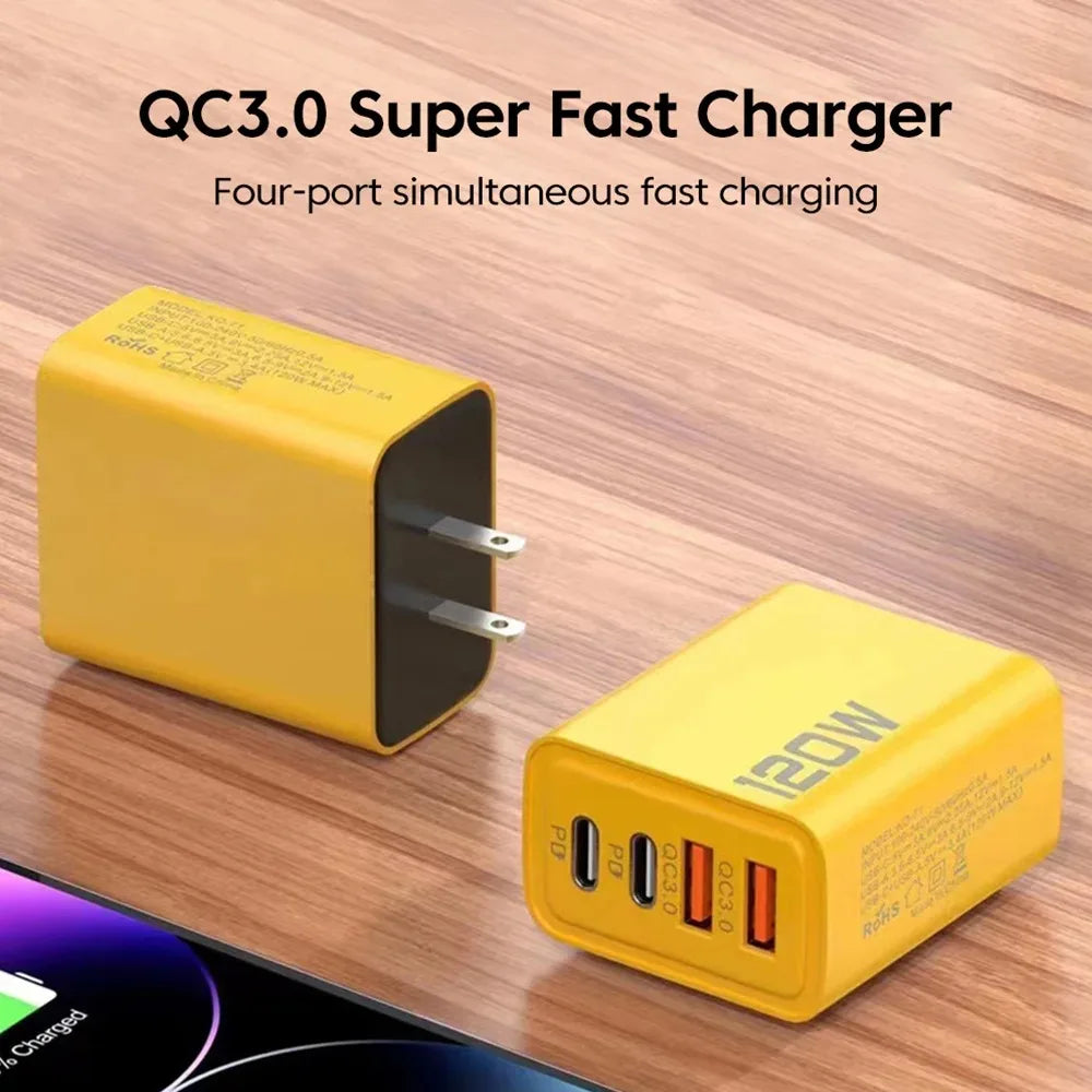 Total 120W 1/2/3 Pcs Fast Charger Type C Quick Charge 3.0 USB Charger Adapter For iPhone Samsung Xiaomi PD Fast Charging Plug