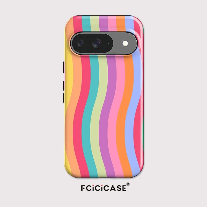Fcicicase Colorful Lines Print Phone Case For Google Pixel 7A 8A 10A 8 9 10 Pro 10 9 Pro XL 2 in 1 Dual Layer Matte Bumper