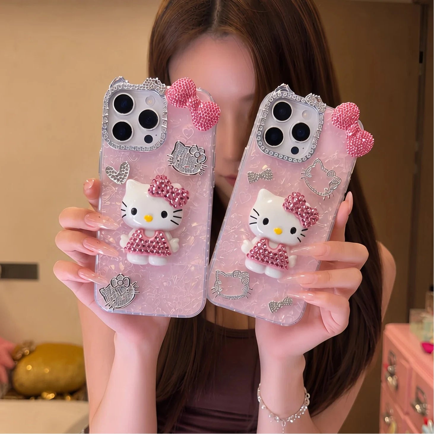Luxury Diamond Hello Kitty Phone Case For iPhone 11 12 13 14 15 16 17 Pro Max 14 15 16 Plus Shockproof INS Style Girl Back Cover