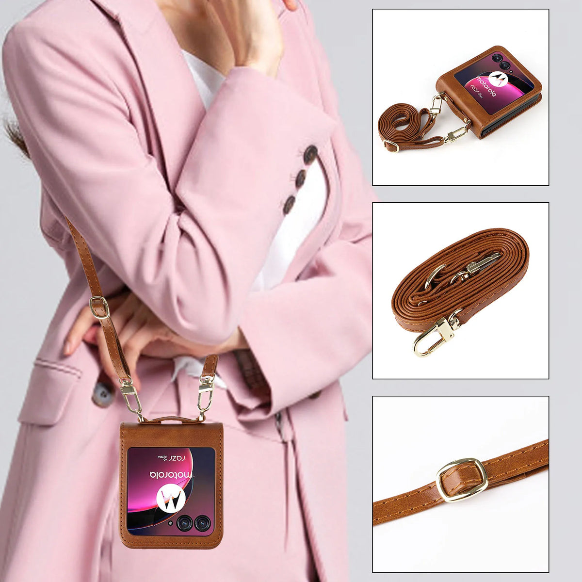 Leather Case For Motorola Razr 70 60 50 Ultra Moto Razr 40 Razr+ 2026 2025 2024 2023 Wallet Cover With Lanyard Card Holder Coque