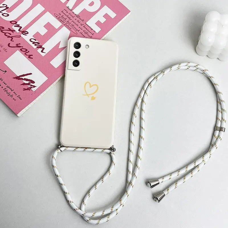 Gemini Love Crossbody Lanyard Silicone Phone Case For Samsung Galaxy S23 S22 S21 S10 S9 S8 Plus Note 20 ultra 10 Plus Cover