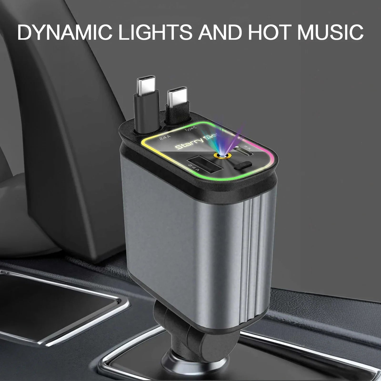 4 in 1 Retractable Car Charger Fast Charging Car Charger  with USB Type-C Cable & 2 Type C Charging Ports, Universal Car Charger
