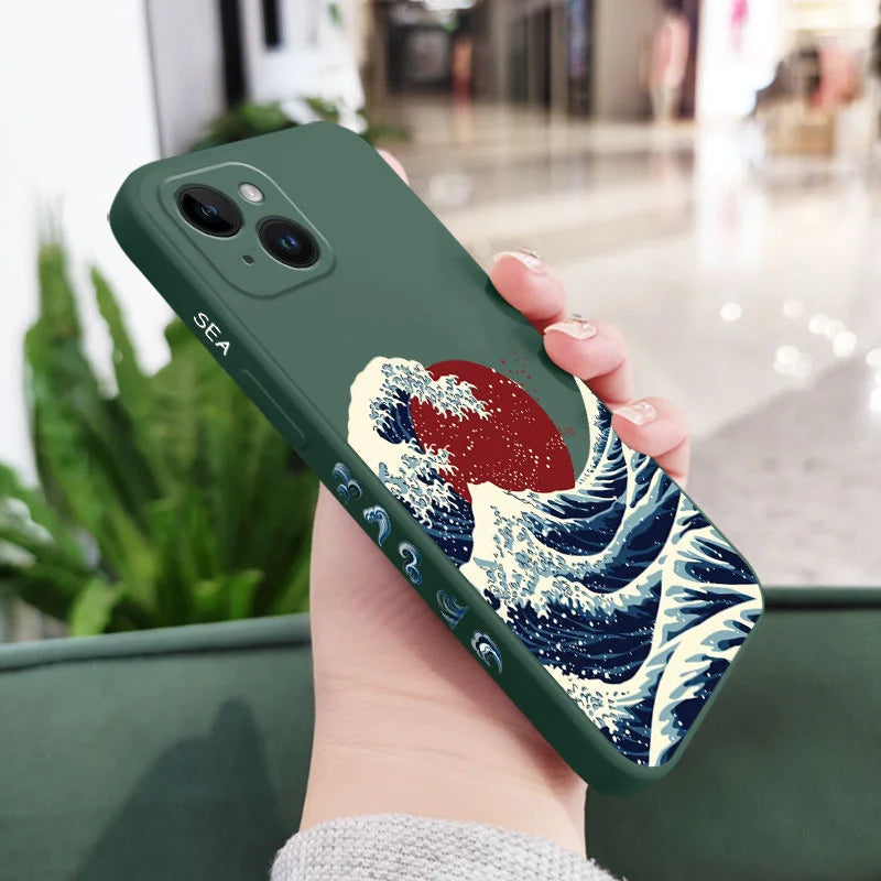 Red Sun Sea Waves Phone Case For iPhone 17 Air 16 16E 15 14 13 12 11 Pro Max Mini X XR XS  8 7 Plus 6 6S Plus Cover