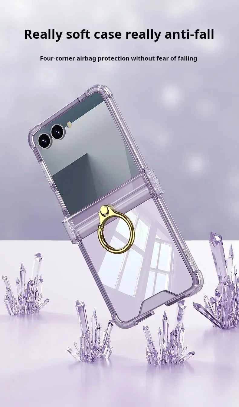 Luxury Ring Holder Airbag Hinge Protection Phone Case For Samsung Galaxy Z Flip 8 6 5 Z Flip7 FE Flip8 Antifall Shockproof Cover
