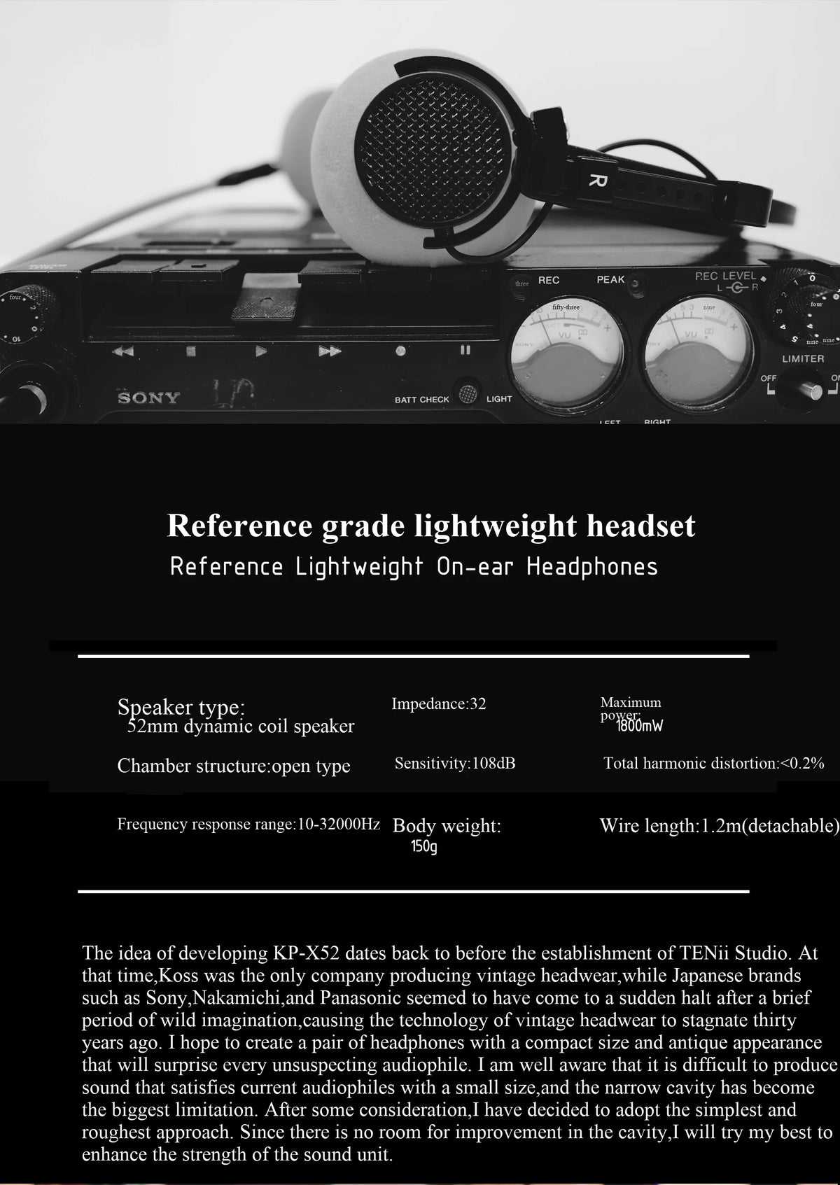 Tenii KPX52 Vintage Retro Over-Ear Headphones 52mm Dynamic Bass Music Monitor Classic Stereo Headset for Audio Enthusiasts