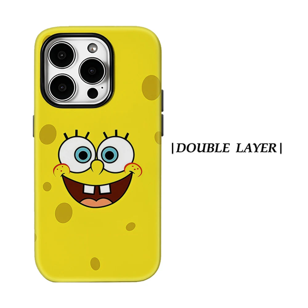 Cartoon S-SpongeBobS Phone Case For Magnetic Phone Case for IPhone 17 16 15 14 13 Pro Max Plus Single Double-layer tough Case
