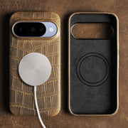 For Magsafe Case For Google Pixel 10A 10 9 Pro XL 8A 9A 7A 6A 6 7 8 Pro Crazy Horse Crocodile Genuine Leather Case Back Cover