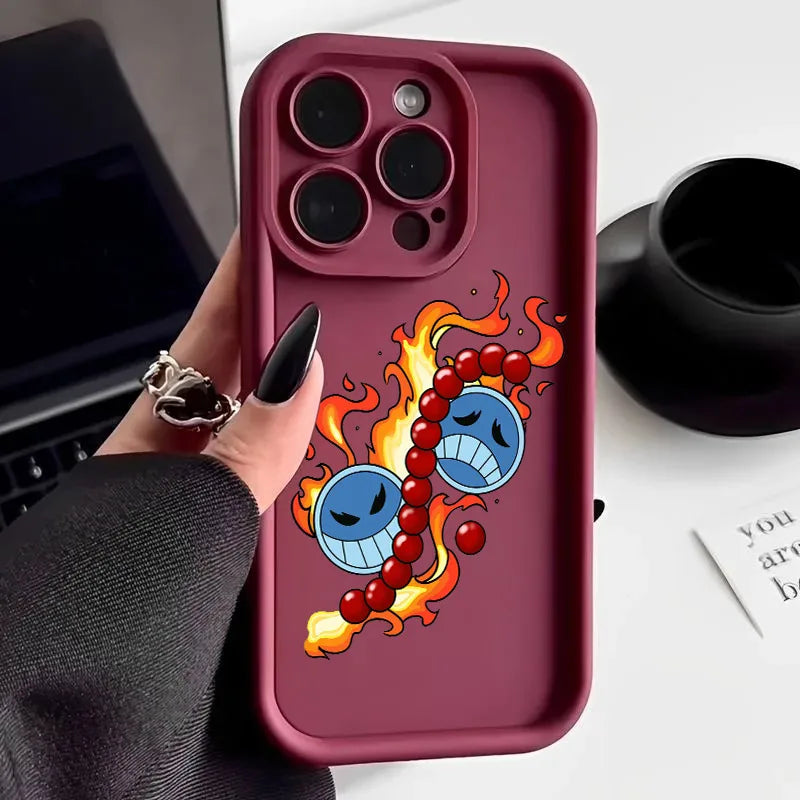 Ones Pieces Anime Ace Fire Phone Case for iPhone 17e 17 16e 16 15 14 13 12 11 Air Pro Max Mini XR XS X Plus Soft TPU Back Cover