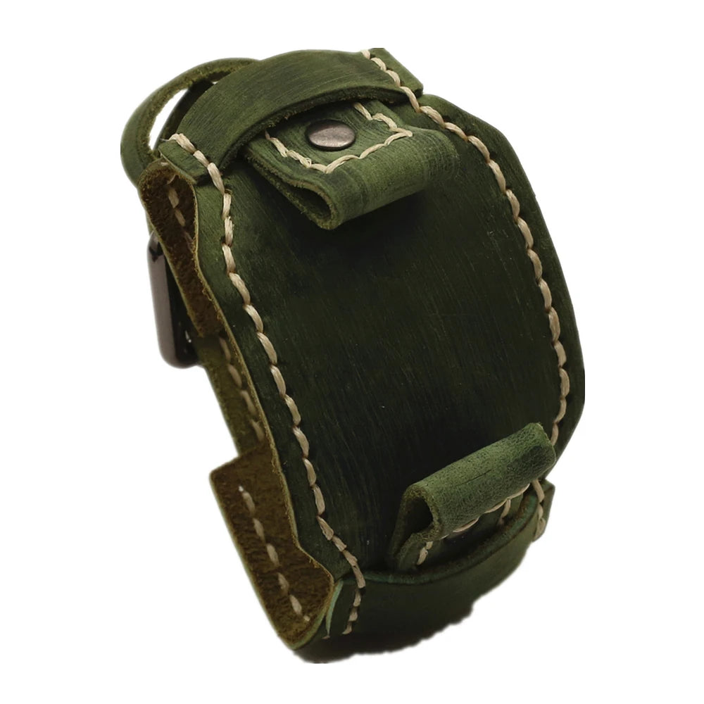 24mm Genuine Leather Watchband Handmade Stitched Pin Belt Punk Vintage WatchStrap Homme Men Jewelry
