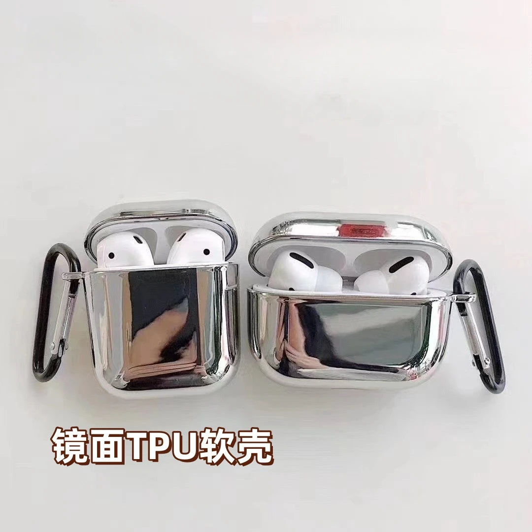 New For Apple Airpods Pro 3 1 2 3 4 Pro Pro2 Earphone Cover Protective Case Electroplated Mirror Simple Silver Case With hook