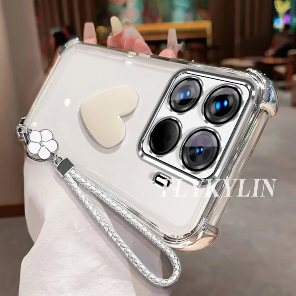 For Google Pixel 9 9A 9 10 Pro XL 10A 7 7A 8 8A 3D Love Transparent Protective Soft Shell Clover Hand Rope