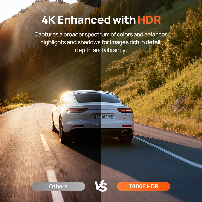 70mai T800E 3-Channel Dash Cam, 4K HDR f/1.55 Built-in GPS Voice Control, Supercapacitor 24H Parking Mode 3-in-1 Car Camera