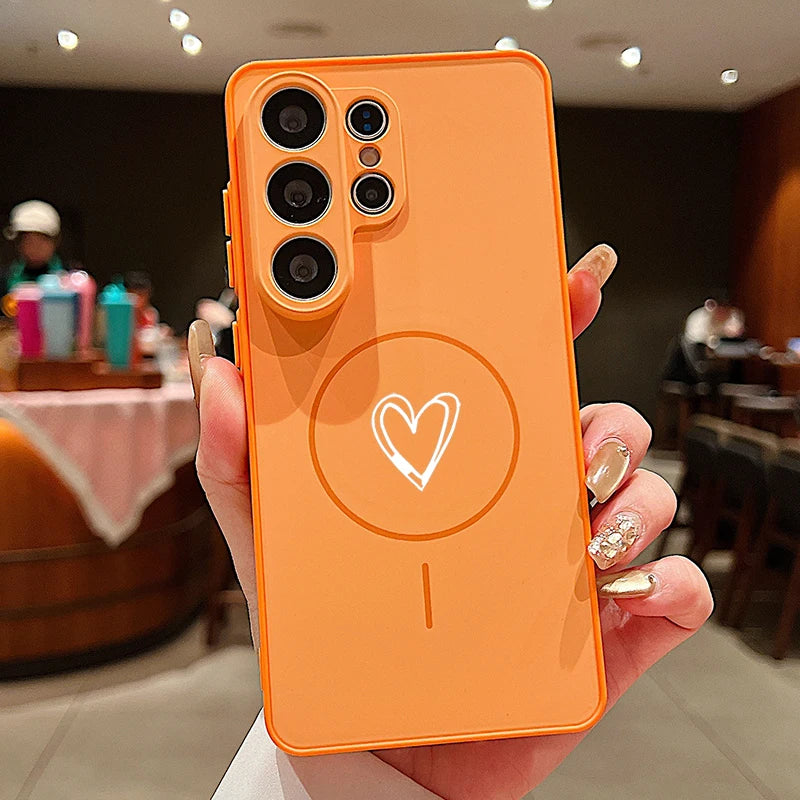 Love Heart Print Magnetic Phone Case For Samsung Galaxy S26 S25 S24 S23 Ultra S25 FE A57 A37 A17 A56 A55 A36 A16 A15 5G PC Cover