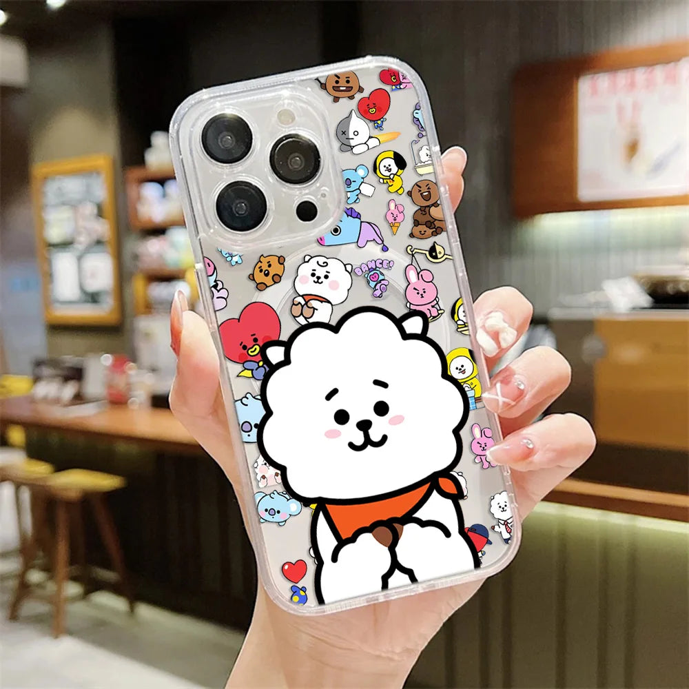 NEW Cartoon  B-BTS Magnetic Phone Case for iPhone 17 16 15 14 13 12 11 8 7 Air Plus Pro Max X XR XSMax Soft Clear Tpu Cover