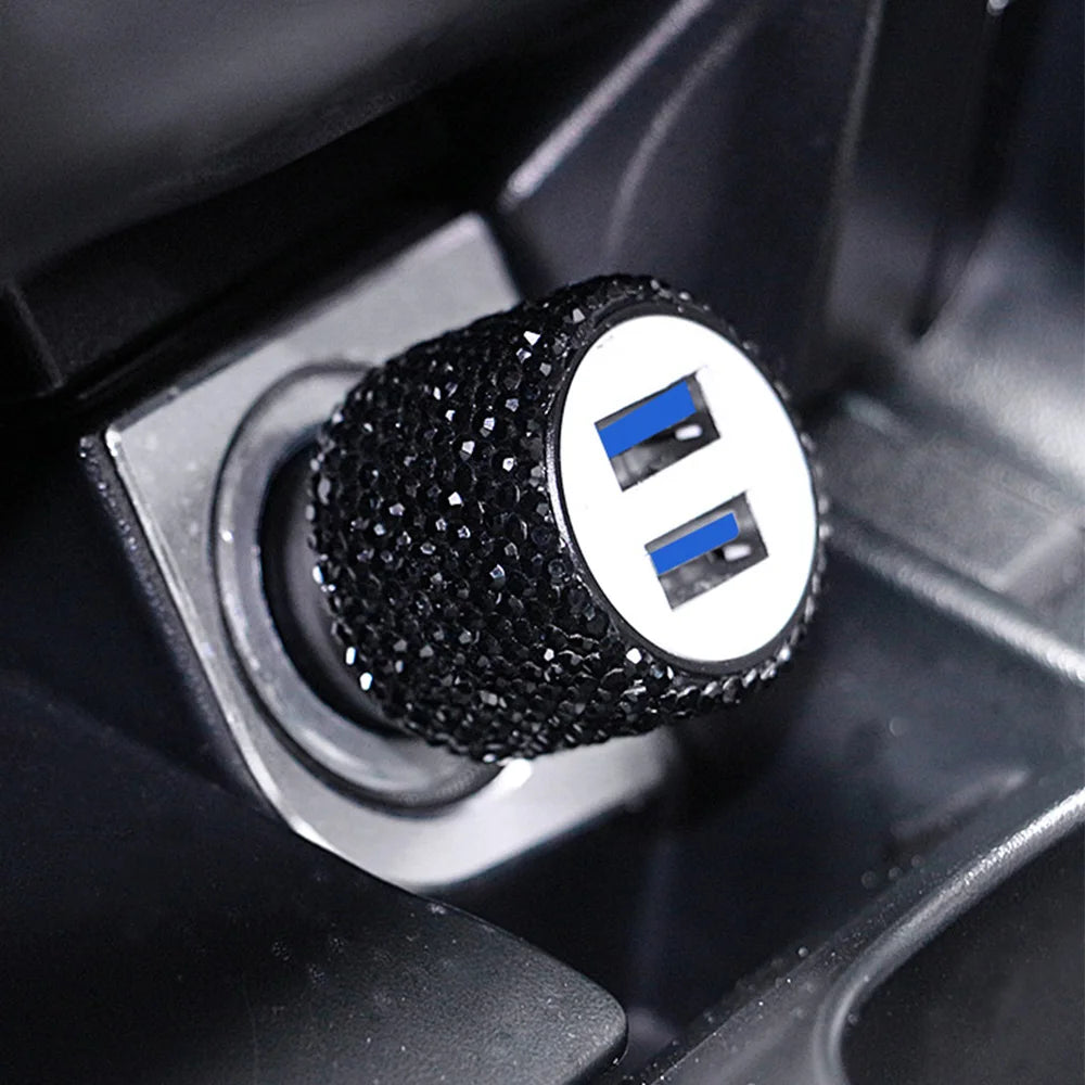 Car Dual USB Charger Port Fast Adapter Car Accessories Interior for Woman Car Bling USB Styling Diamond Car Accessories Interior