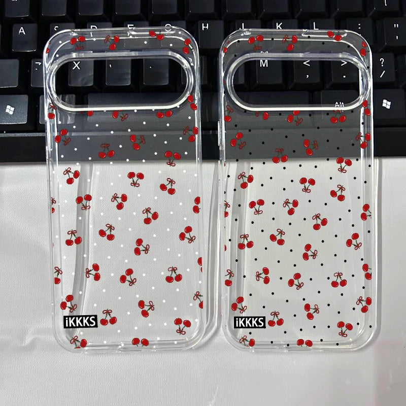 INS Red Cherry Floral Phone Case for Google Pixel 10 Pro XL 8 9 Pro 6 7 8 8A 6A 7A 5G Transparent Soft TPU Cover Fundas