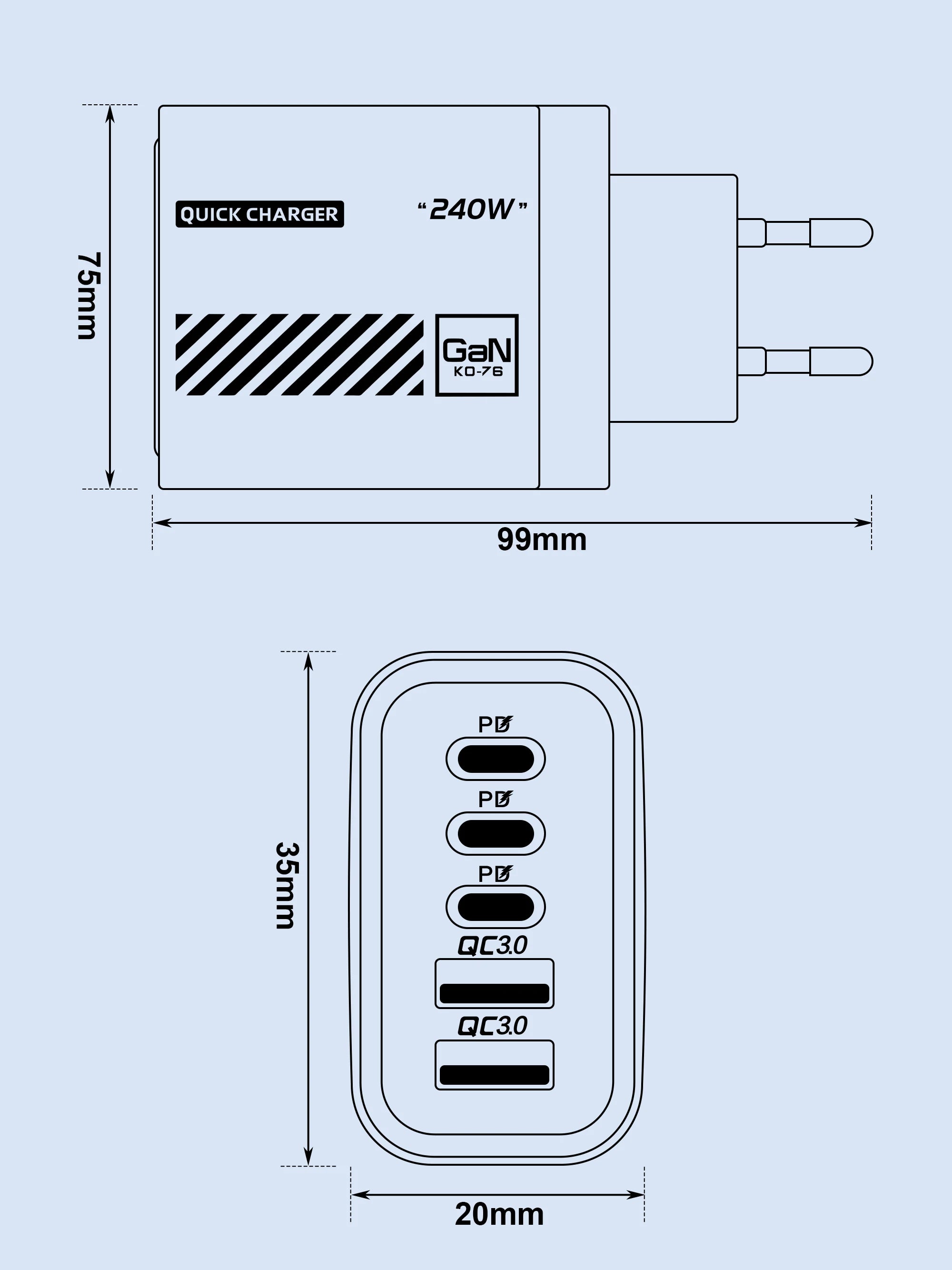 5 Port GaN USB C Charger 240W PD Fast Charging Adapter For iPhone 17 16 15 Pro Samsung Xiaomi Huawei Laptop Desktop PD Charger