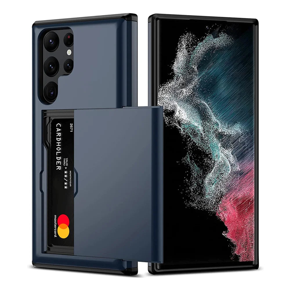 Slider Card Case for Samsung Galaxy S24 S23 Ultra S22 S21 S20 FE S10 Plus Hard Shell Phone Case Galaxy Note 20 10 9
