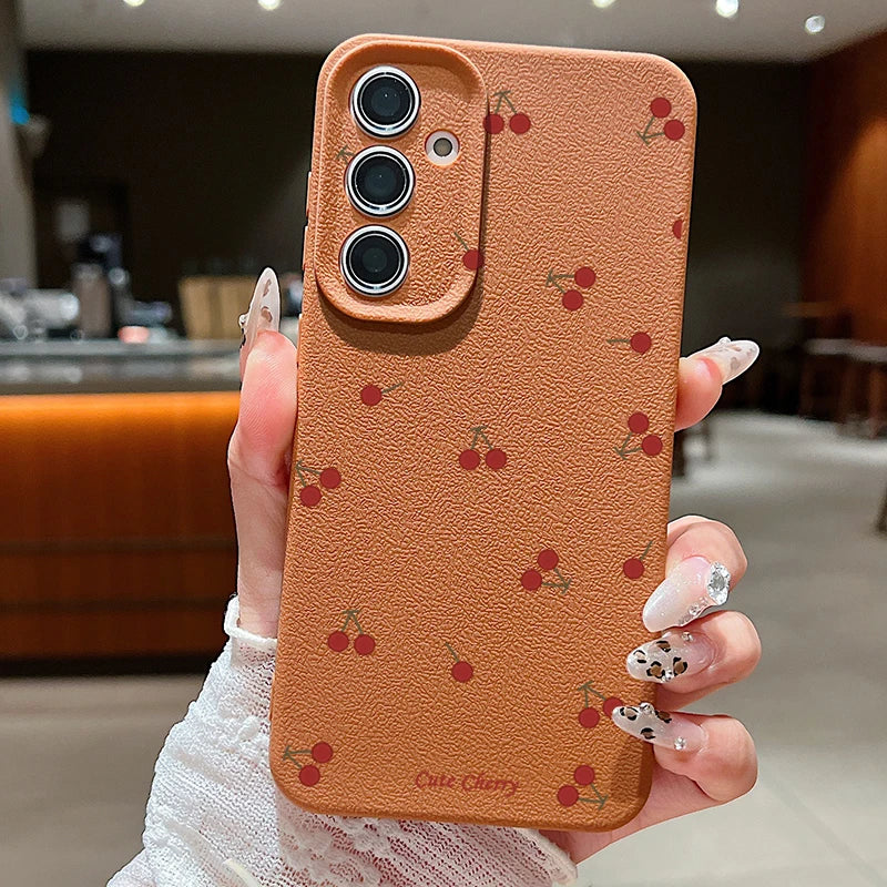 Red Cherry Case For Samsung Galaxy S25 Edge S26 S24 S23 S22 Ultra Plus S25 S24 FE A57 A37 A17 A56 A55 A36 A15 A16 Silicone Cover