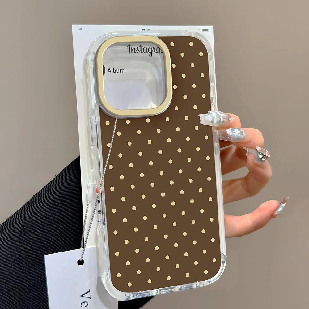 luxury Ins Brown Red Polka Dots Phone Case For iPhone 17 16 16e 15 14 13 12 11 Mini Pro Max X XR XSMax 7 8 Air Plus Back Cover