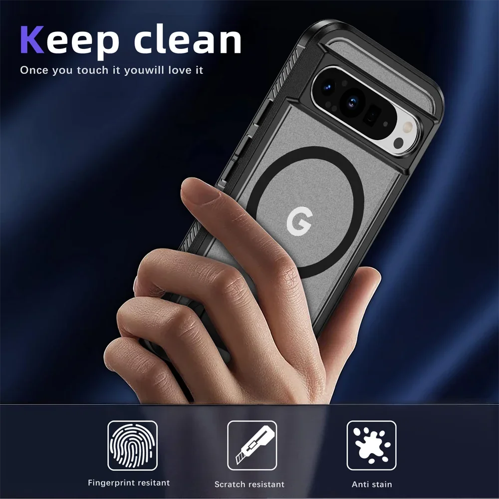 Wireless Charging Folding Stand Magnetic Armour Phone Case For Google Pixel 9 8 10 Pro XL Shockproof Protective Military Cover