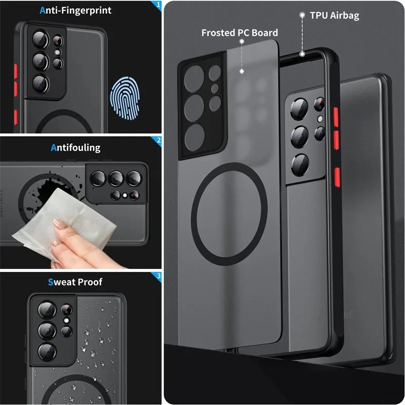 Luxury Matte For Magsafe Magnetic Wireless Charging Case For Samsung Galaxy S26 S25 Ultra S24 Plus S23 FE S22 Shockproof Cover