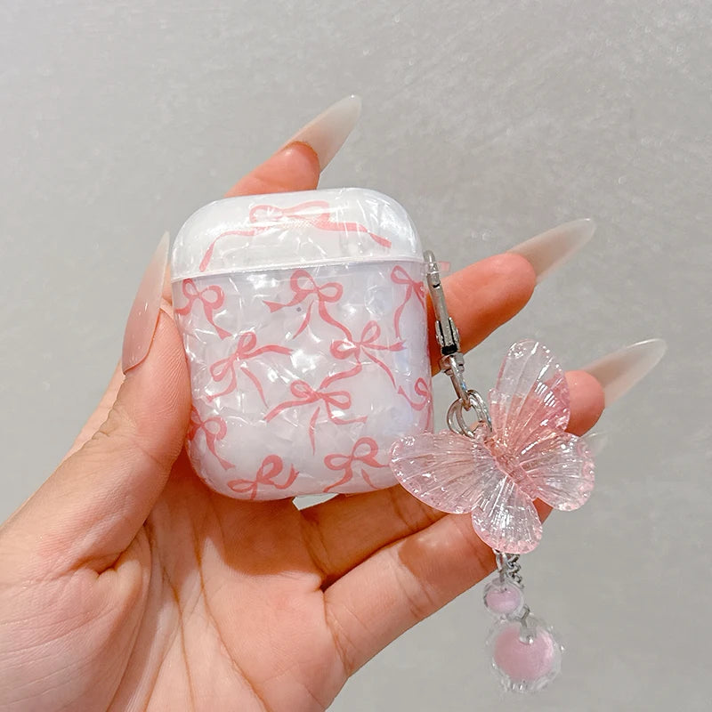 For Airpods 4 3 2 1 Case Cute Glitter Bow knot Shell pattern Crystal Soft Clear Earphone Cover For Airpods Pro 2 2nd Protective
