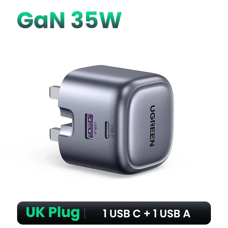 UGREEN GaN 35W Charger USB Charger PD3.0 QC3.0 Quick Charger For iPhone 16 15 14 Pro Samsung Xiaomi iPad Pro USB C Fast Charger