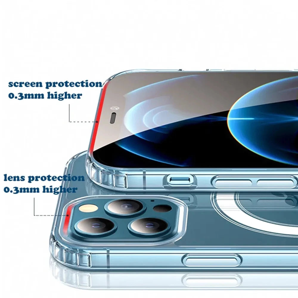 Magnetic Transparant Phone Case For iPhone 11 12 13 14 15 Pro Max Mini X XS XR 6 7 8 Plus Magsafe Wireless Charging Cover Case
