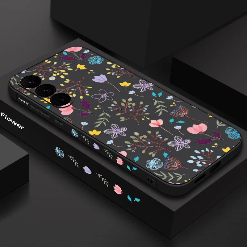 Luxury Flower Print Lanyard Case For Samsung Galaxy A55 A54 A56 5G A35 S26 A15 A14 A34 A52 A17 S21 FE S22 S23 S25 S24 Ultra Capa