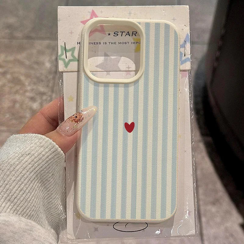 Blue Striped Red Heart Pattern Phone Case for Samsung S26 S25 S24 S23 S22 S21 S20 Note20 Ultra Plus A73 A55 5G Silicone Cover