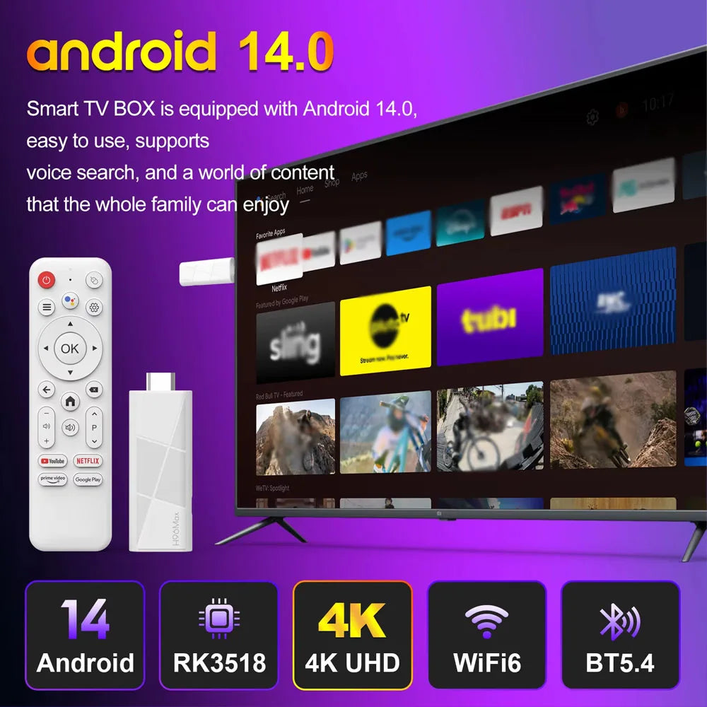 2026 H96 MAX RK3518 Android14 Media Box Smart Mini TV Stick 4K TV Box Wifi6 BT5.4 HD Quad-Core Google Voice TV Stick 2GB 16GB