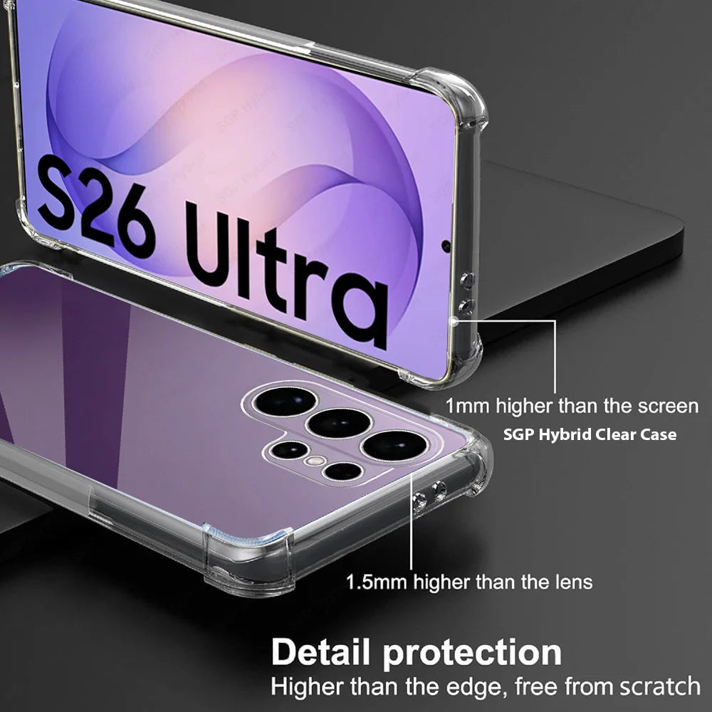 Shockproof Armor Case For Samsung Galaxy S26 Ultra S26+ S 26 SamsungS26 Plus S26Ultra 5G Clear Silicone Cover Transparent Funda