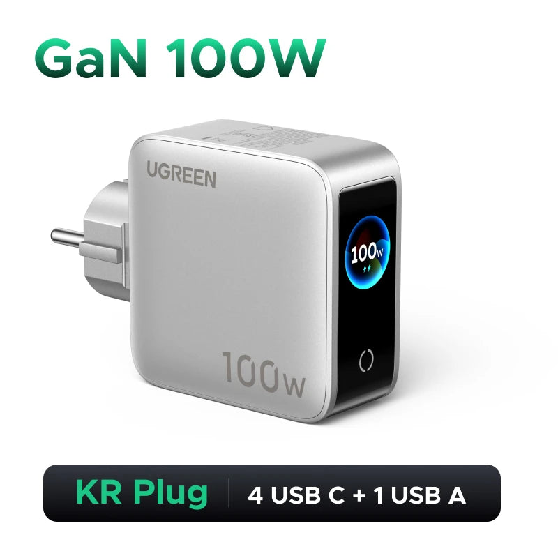 UGREEN 100W GaN Charger With Smart Display QC4.0 PD 3.0 USB C Charger For MacbookPro Laptop iPhone 17 16 Pro iPad Tablet Samsung