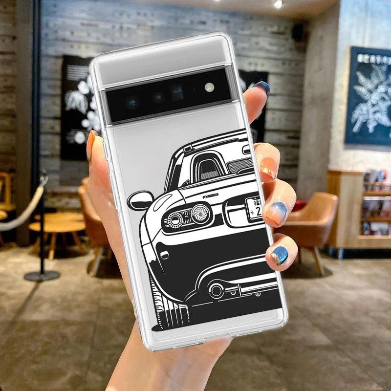 For Google Pixel 10 Pro 10A Phone Case Pixel 9 Pro XL Pixel 8 Pro 9A 8A 7A 7 6A 6 Pro Soft TPU Cover Japan JDM Sports Cars Comic