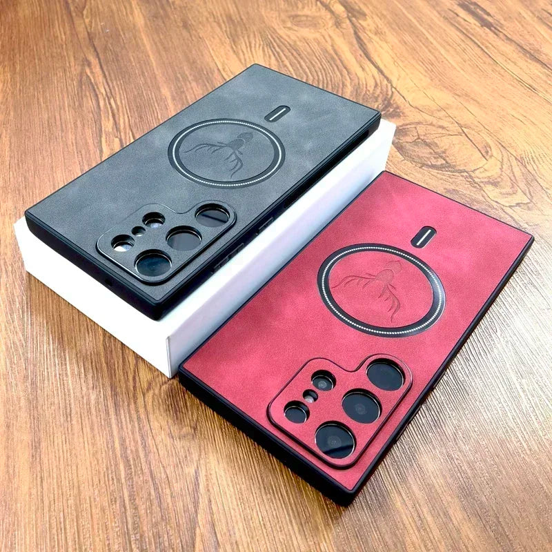 PU Leather Case For Magsafe Wireless Charge For Samsung Galaxy S26 S25 S24 S23 S22 S21 Ultra Plus FE Note 20 S 26 S25FE Cover