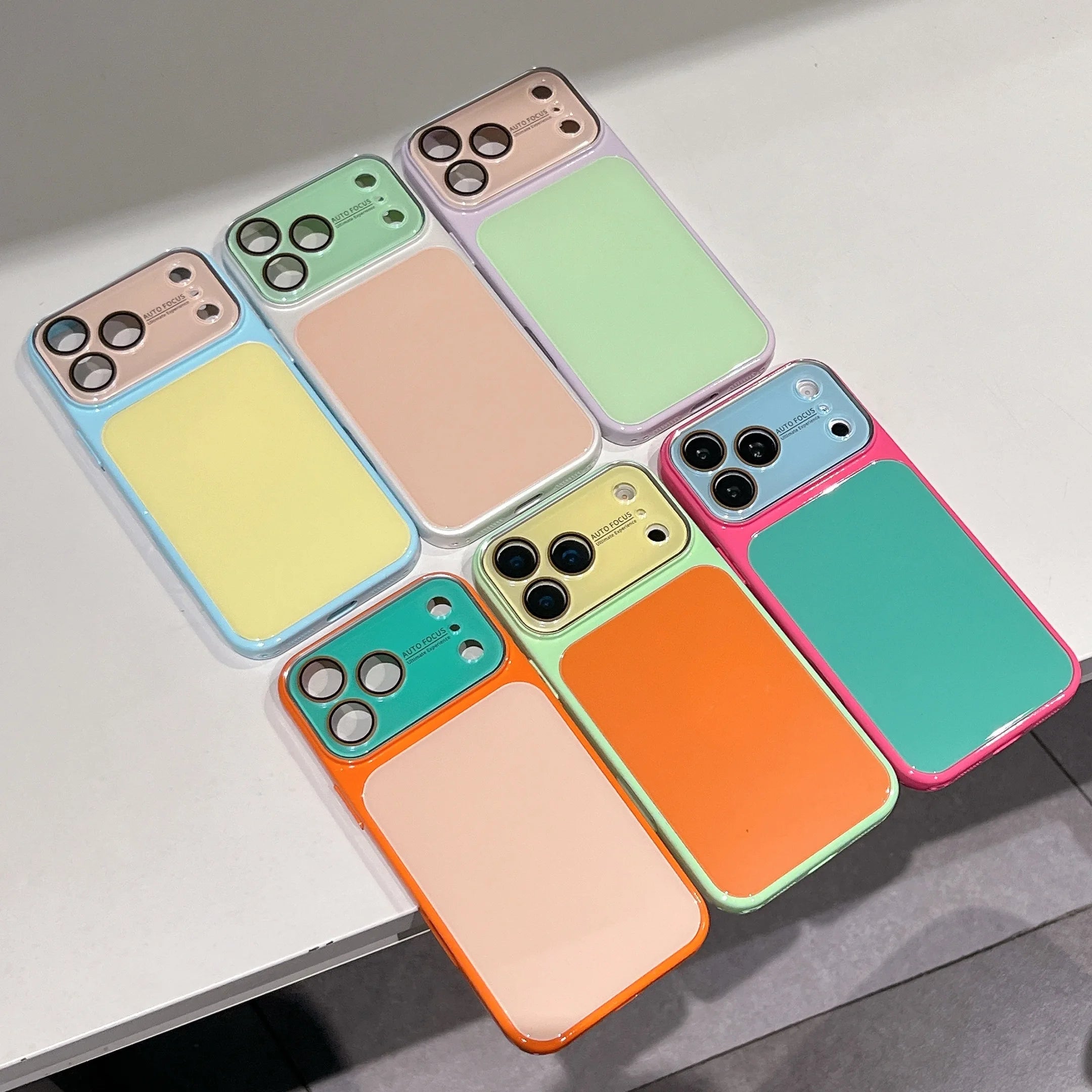 Luxury Contrast Color Tempered Glass Hard Case for Apple iPhone 17 16 15 14 Pro Max 13 Shockproof Dopamine YK2 Glossy  Cover