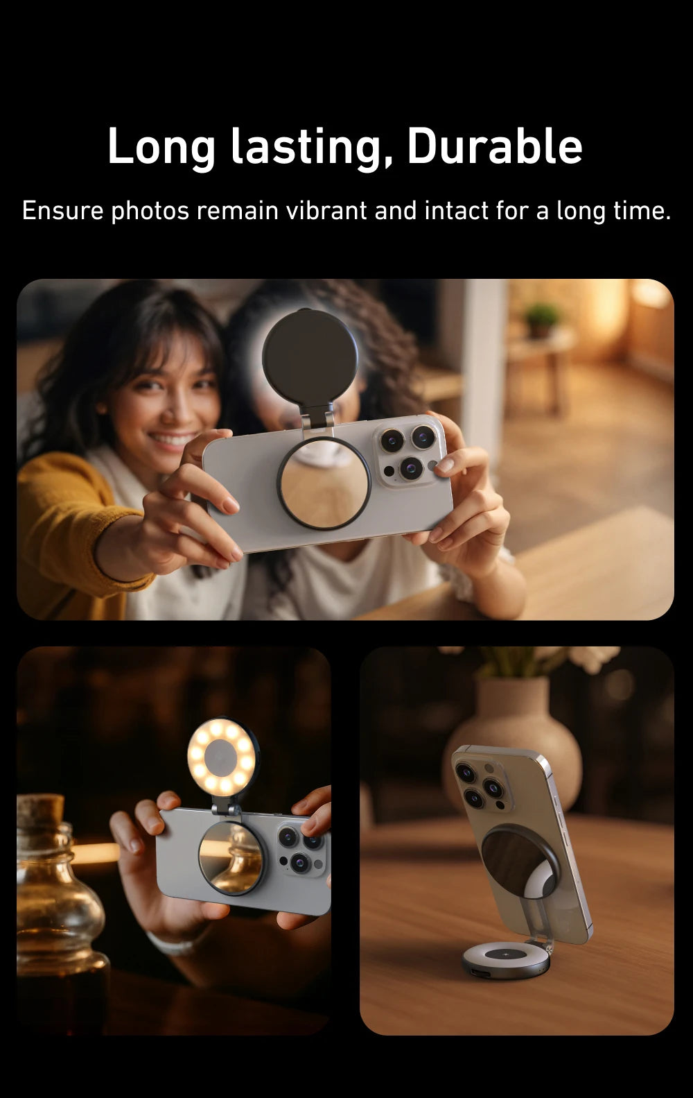 TELESIN Magnetic Fill Light Mini SSelfie Ring Fill Light 3 Modes with Mirror Light Universal for Smartphone Iphone Android