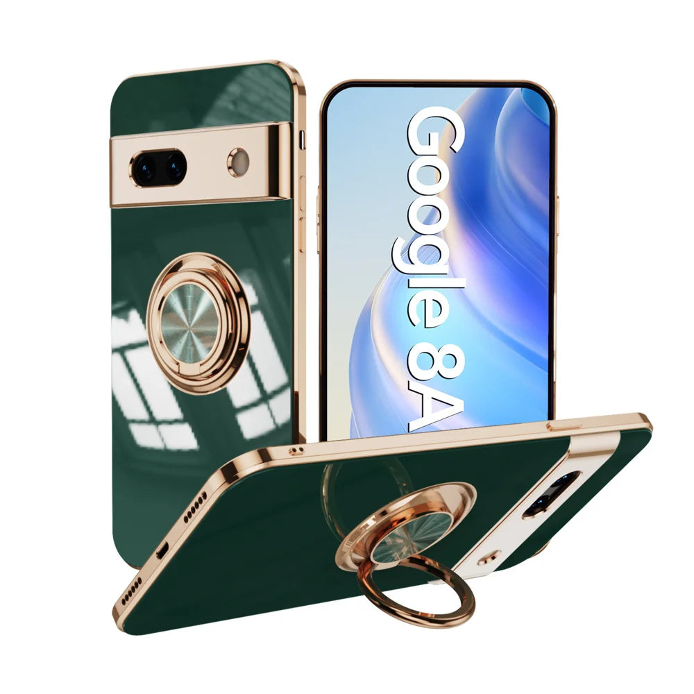 For Google Pixel 8A 9 Pro Ring Holder Case for Google 7A 6A 5A 7 8 10 Pro 9 XL 9XL Magnetic Stand Holder Soft TPU Plating Cover