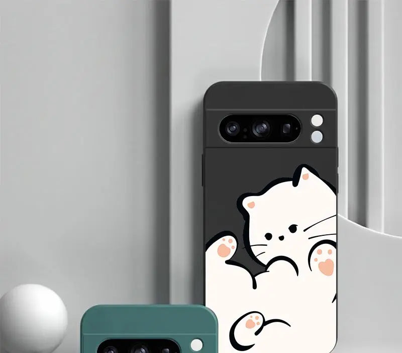 Pixel 8Pro Fluffy Kitten Bracelet Silicone Phone Case For Google Pixel 8Pro 3XL 3A 4 4A 8 8A 5 7 7A 9 9Pro 9ProXL 6A Cover