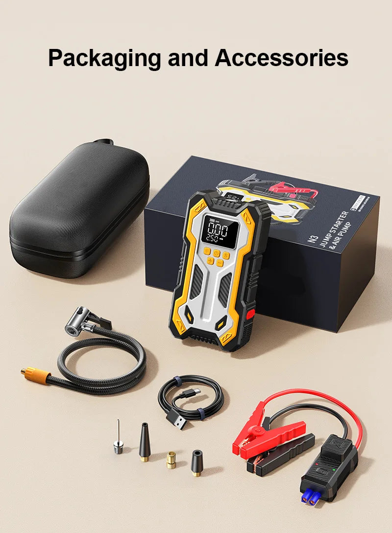 Car Jump Starter With Air Compressor LCD Screen 30000mAh Portable Booster Charger 7000A Powerful Car Battery Starting Devi