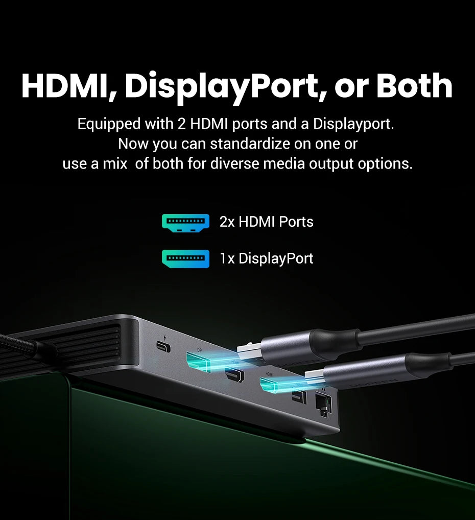 UGREEN 13-in-1 USB-C HUB Triple Monitor Extend 4K 2xHDMI 1xDP 10Gbps USB3.2 PD100W SD/TF RJ45 Dockingfor Windows Laptop HP Dell