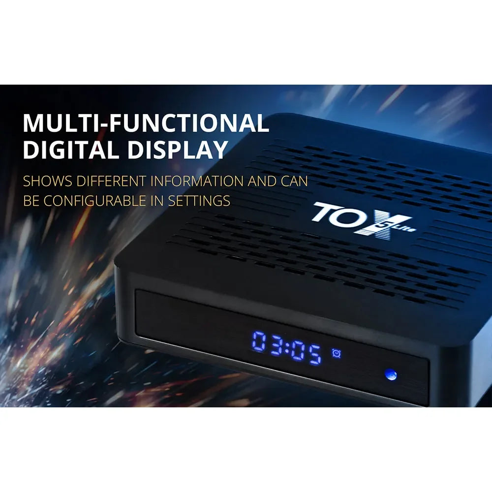 TOX5 Lite Android 14 2GB 32GB Smart TV Box with S905X5M Dual Wifi 1000M LAN BT4.1 Support H.265 4K 60fps DLNA Media Player