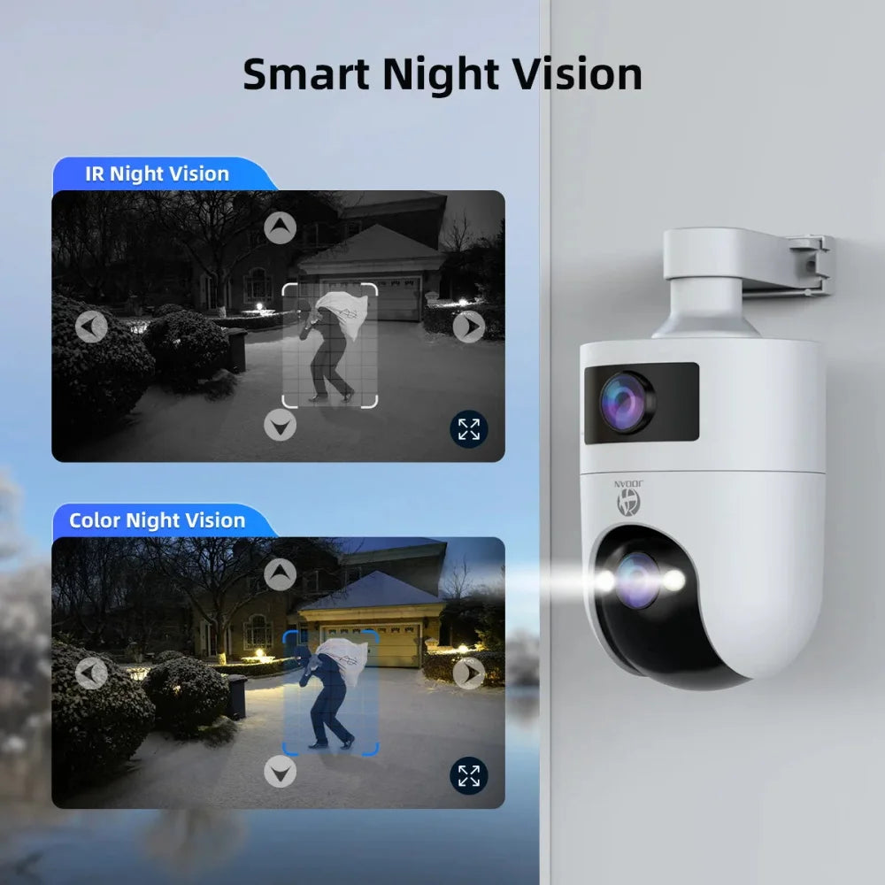 Jooan 4K 8MP Dual Lens Dual Screen IP Camera Wifi Outdoor PTZ Cameras Auto Tracking CCTV Camera Audio Video Indoor Surveillance