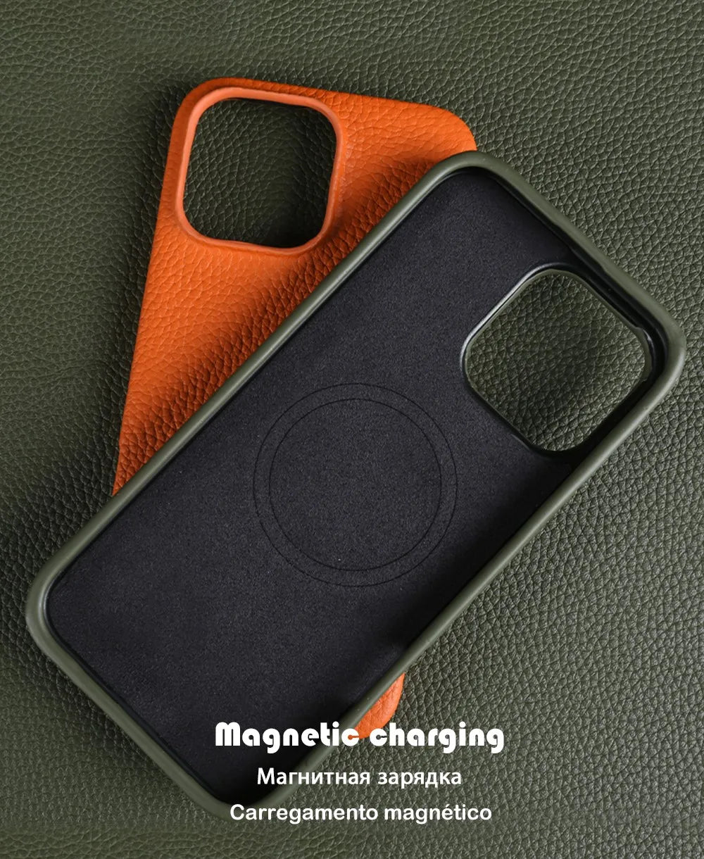 Luxury Magnetic For Magsafe Genuine Leather Case For iphone16Pro Max 15 14 13 12 11 Business Full Wrapped Phone Cases Back Cover