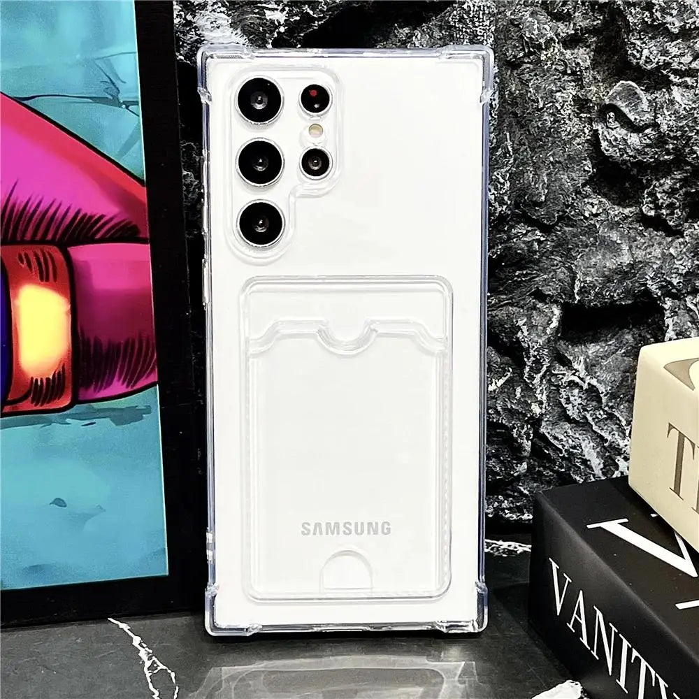 Clear Shockproof TPU Wallet Case For Samsung Galaxy For Samsung S25 S24 S23 S22 S21 Ultra Plus S20 FE Card Holder Pocket Bag