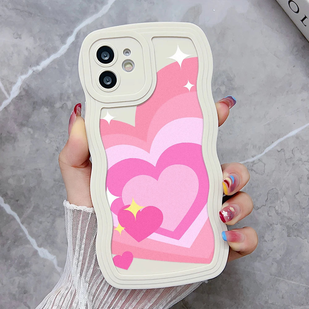 Silicone Phone Case For iPhone 11 6s 16 Plus 13 15 14 Pro Max 12 XR Wave Shockproof Soft Love Heart Cover Funda